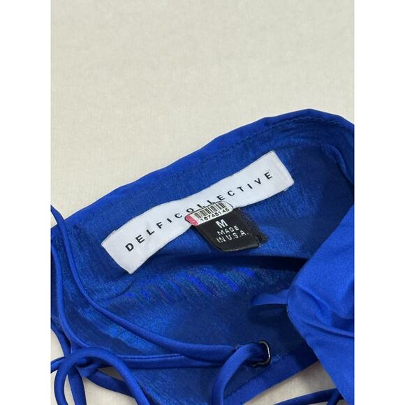 Delfi Collective Blue Satin Pleated Maxi Dress Slip, Size M Gown Retails $499 - Picture 5 of 9